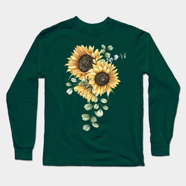 Sunflowers and Eucalyptus Isolated Long Sleeve T-Shirt by lauradyoung